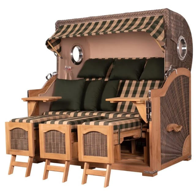 bene,iving Strandkorb Komplettset Ammersee Grande XXL Teak Bullauge PE grau Modell 506