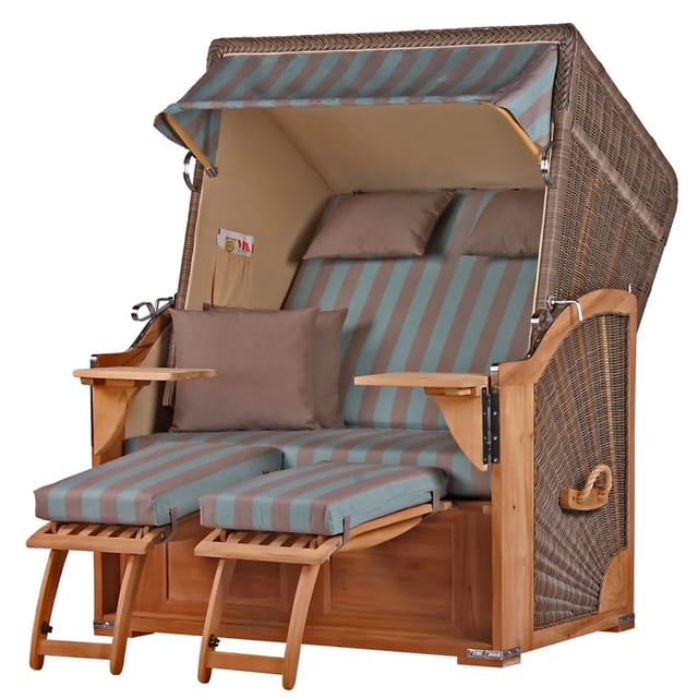 bene,iving Strandkorb Komplettset Schaalsee Teak PE grau Modell 520