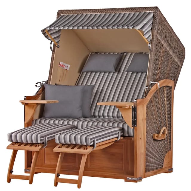 bene,iving Strandkorb Komplettset Schaalsee Teak PE grau Modell 545