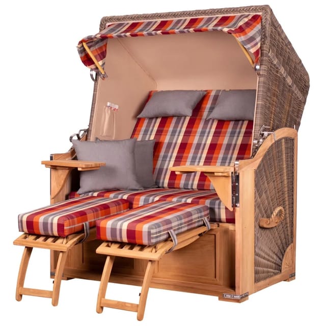bene,iving Strandkorb Komplettset Schaalsee Teak PE grau Modell 584