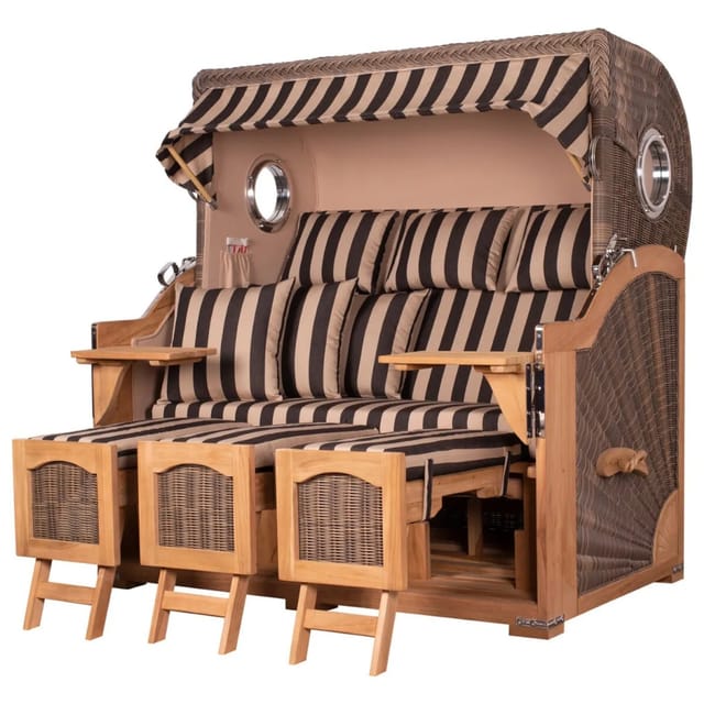 bene,iving Strandkorb Komplettset Ammersee Grande XXL Teak Bullauge PE grau Modell 581
