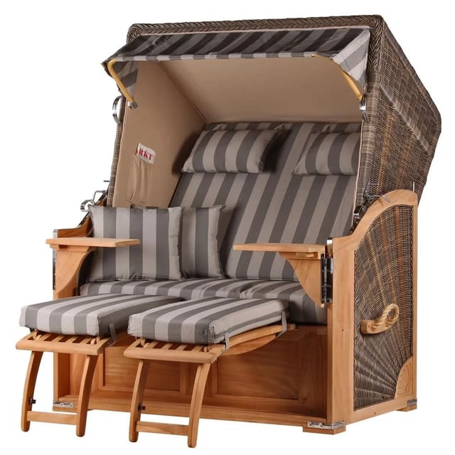 bene,iving Strandkorb Komplettset Schaalsee Teak PE grau Modell 537
