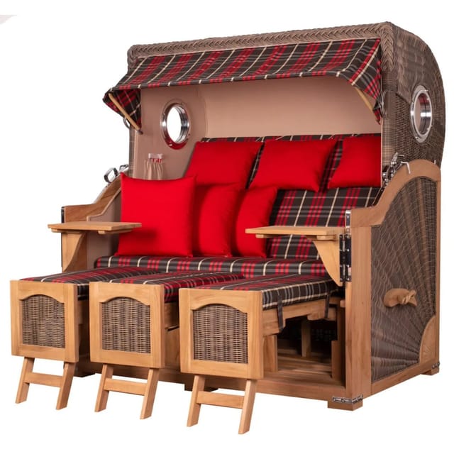 bene,iving Strandkorb Komplettset Ammersee Grande XXL Teak Bullauge PE grau Modell 529