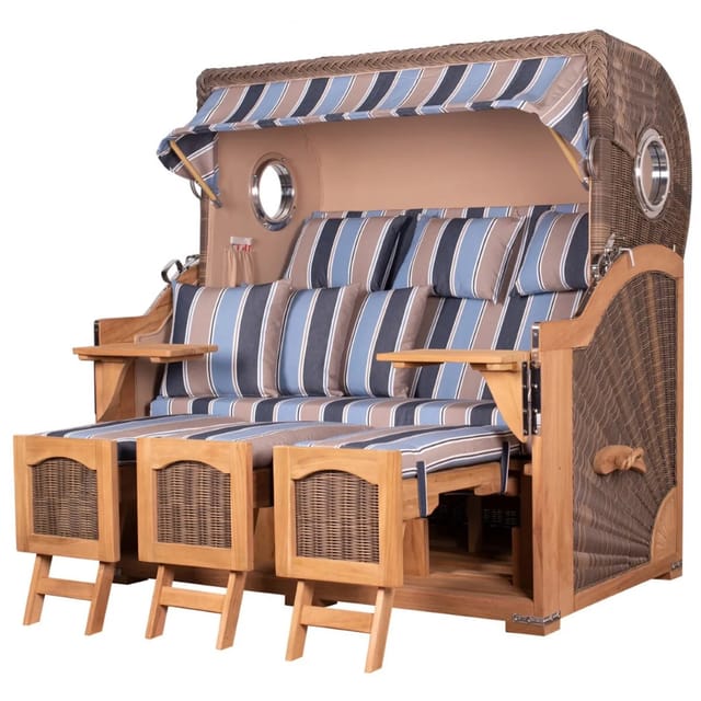 bene,iving Strandkorb Komplettset Ammersee Grande XXL Teak Bullauge PE grau Modell 580