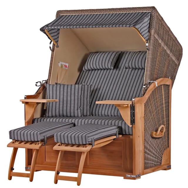 bene,iving Strandkorb Komplettset Schaalsee Teak PE grau Modell 500