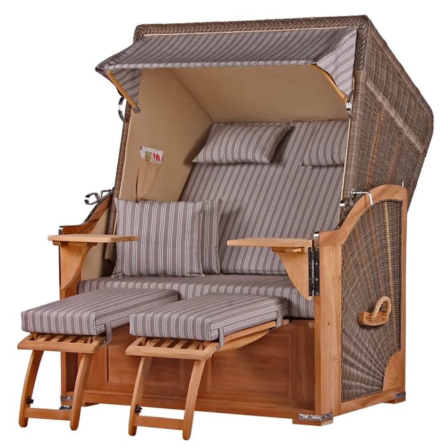 bene,iving Strandkorb Komplettset Schaalsee Teak PE grau Modell 501