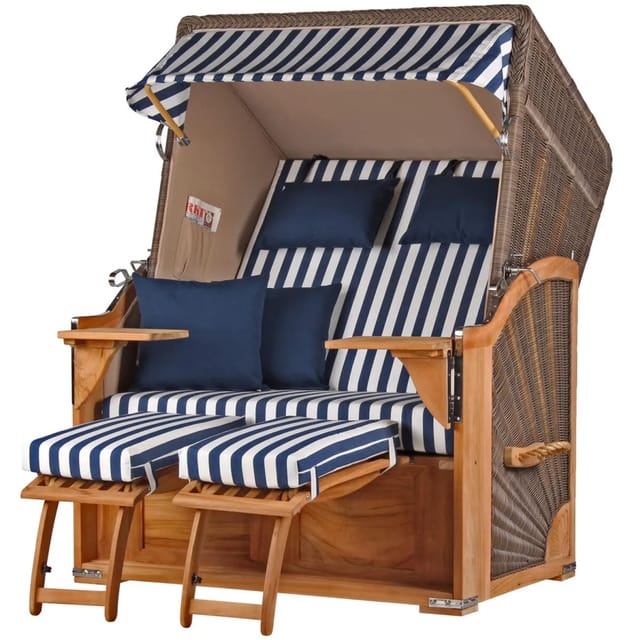 bene,iving Strandkorb Komplettset Schaalsee Teak PE grau Modell 518