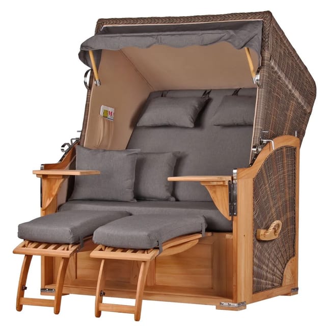 bene,iving Strandkorb Komplettset Schaalsee Teak PE grau Modell 551
