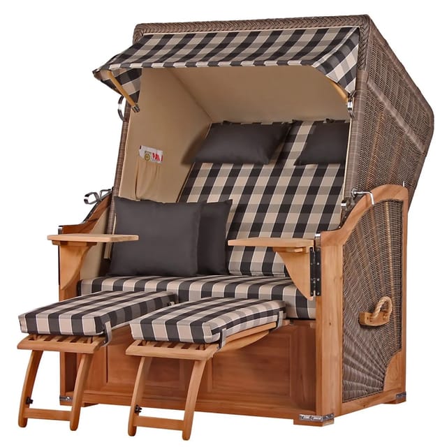 bene,iving Strandkorb Komplettset Schaalsee Teak PE grau Modell 505