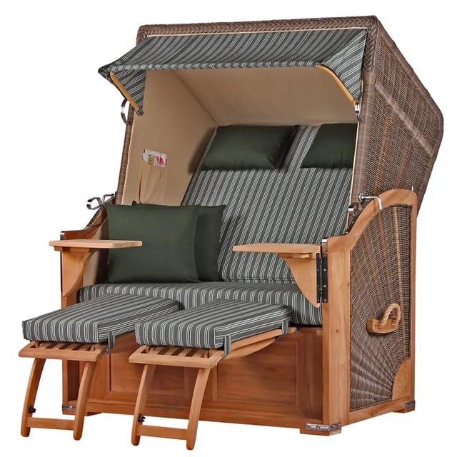 bene,iving Strandkorb Komplettset Schaalsee Teak PE grau Modell 504