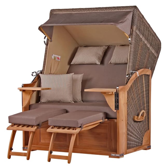 bene,iving Strandkorb Komplettset Schaalsee Teak PE grau Modell 534