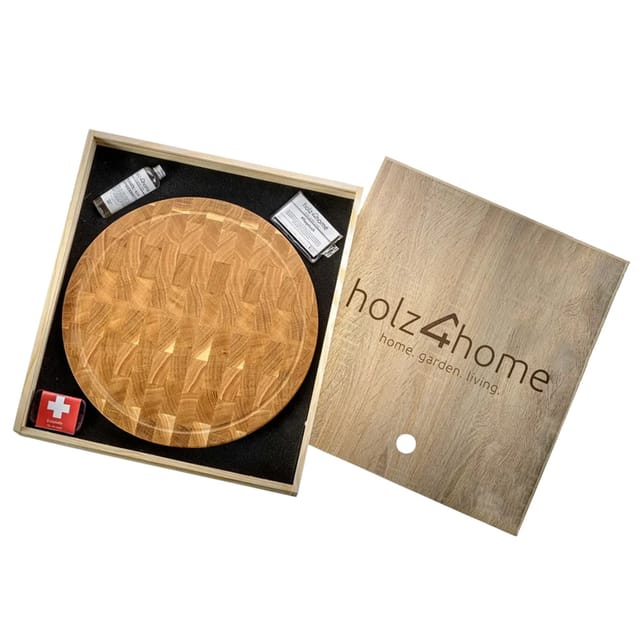 holz4home Premium Schneidebrett Set Rund Hackblock aus Eiche