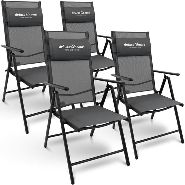 deluxe4home Gartenstuhl Klappstuhl mit 7 Stufen Verstellbarer Rückenlehne 4er Set