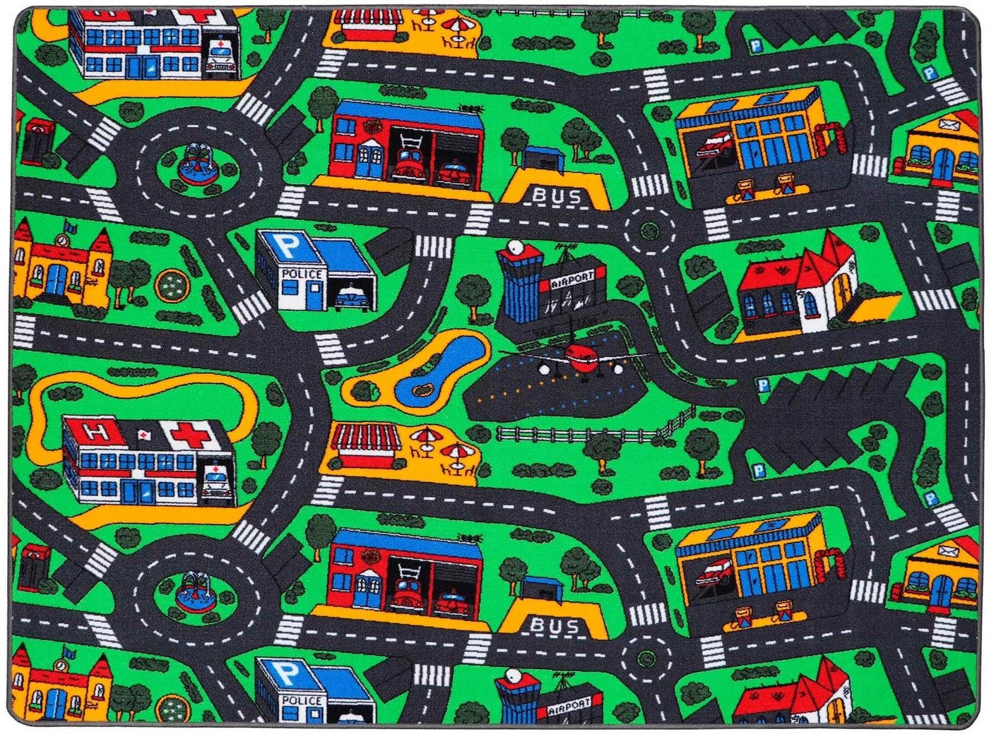 Primaflor-Ideen in Textil Kinderteppich Spielteppich CITY, Made in Belgium, rechteckig, Höhe: 5 mm, Straßen-Teppich, Straßenbreite ca. 9 cm, Kinderzimmer