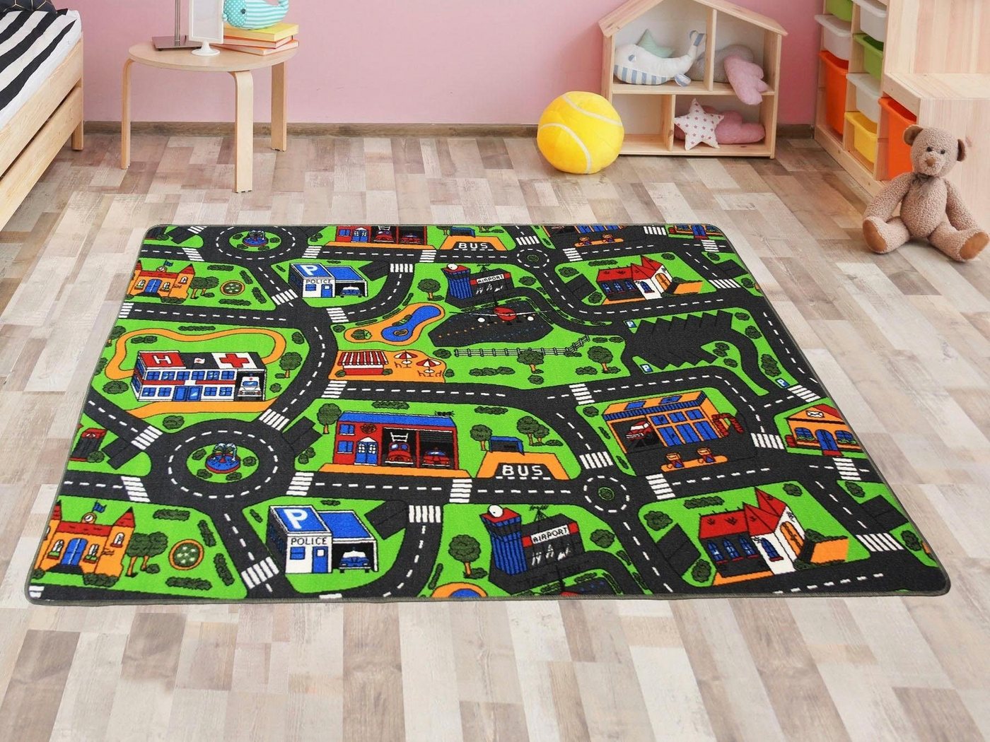 Primaflor-Ideen in Textil Kinderteppich Spielteppich CITY, Made in Belgium, rechteckig, Höhe: 5 mm, Straßen-Teppich, Straßenbreite ca. 9 cm, Kinderzimmer Bild 2