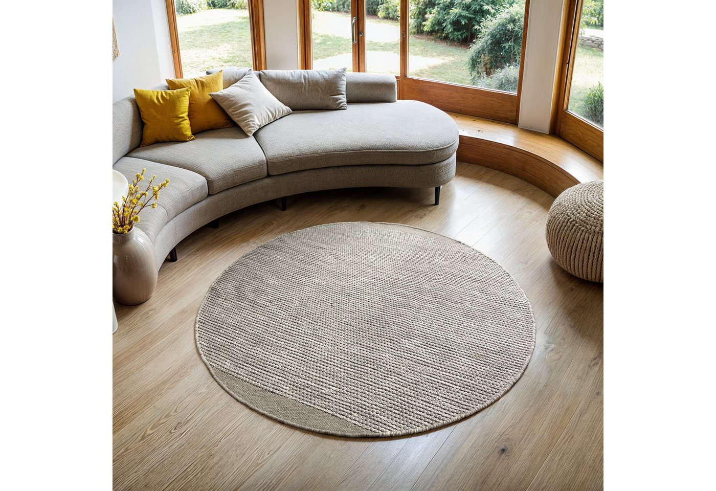 Myflair Möbel & Accessoires Wollteppich Anisa, rund, Höhe: 10 mm, Wendeteppich, meliert, reine Wolle, handgewebt, Wohnzimmer Bild 4