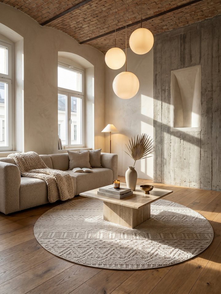 KADIMA DESIGN Kinderteppich LANGAU Flachgewebe Ethno Streifen Boho Wohnzimmer Pflegeleicht, Rund, Höhe: 7 mm, Creme, 80x80 cm, Saugroboter OEKO-TEX Fußbodenheizung Strapazierfähig Bild 3
