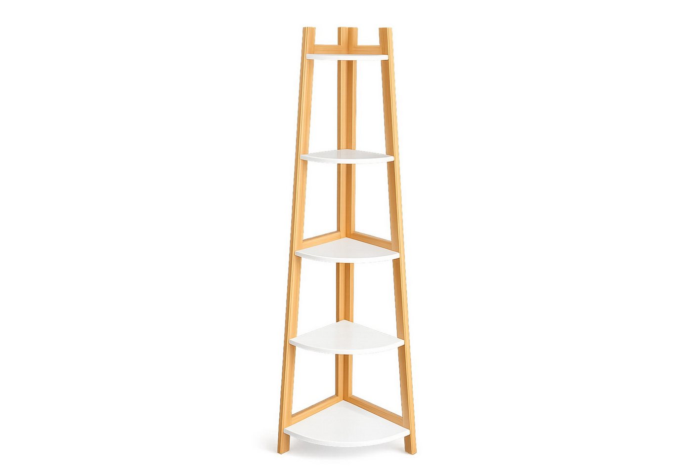 HOOZ Stufenregal Bambus Standregal – modernes Eckregal 5 Böden natur/weiß 155 x 37 cm, Einzelartikel / Standregal, Nachhaltiges Leiterregal aus FSC Bambus im modernen Design Bild 2