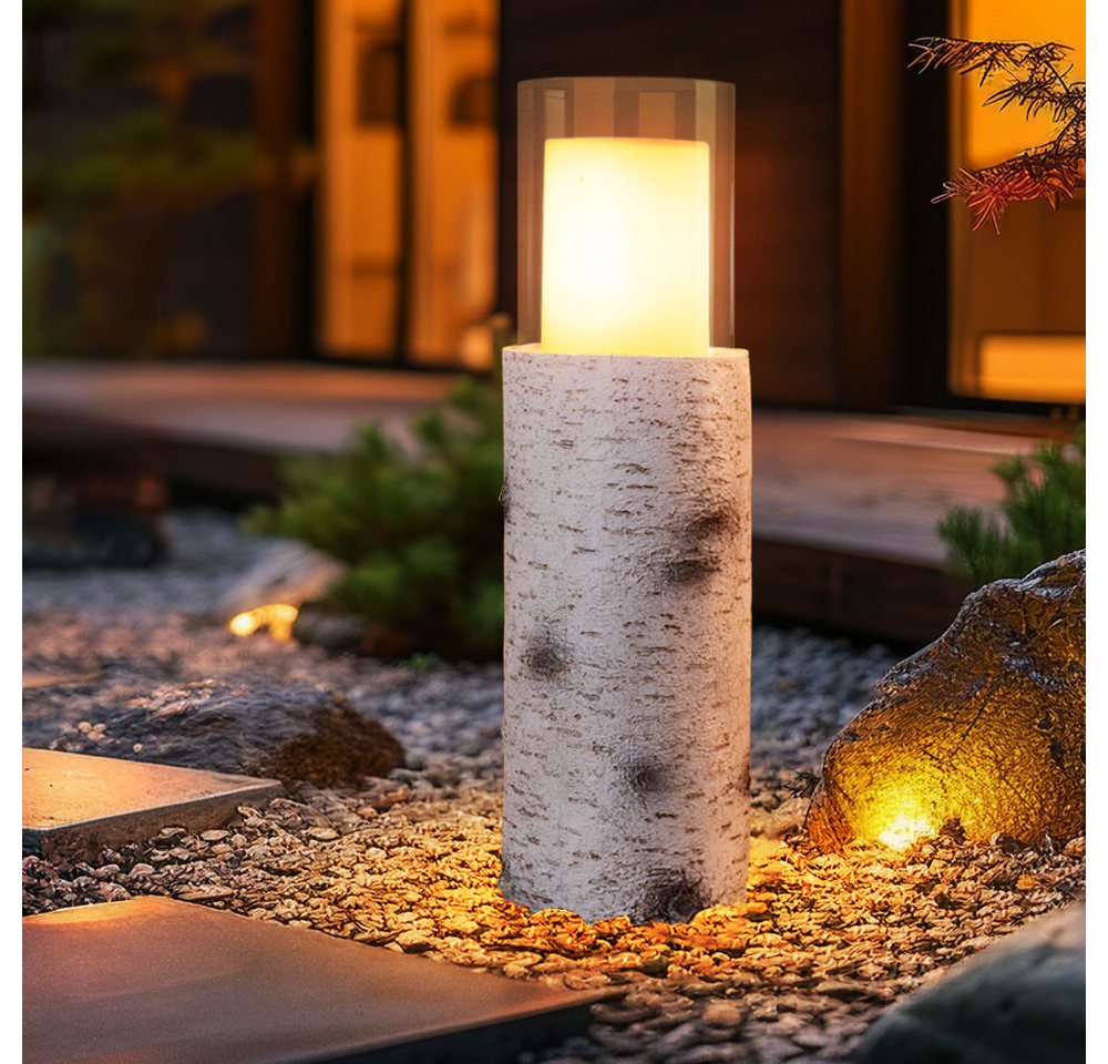 GLOBO LIGHTING LED Außen-Stehlampe, LED-Leuchtmittel fest verbaut, Warmweiß, Solarlampe Außenleuchte Stehlampe Holzoptik LED Gartenleuchte 2er Set