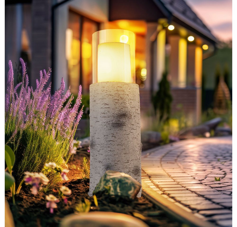 GLOBO LIGHTING LED Außen-Stehlampe, LED-Leuchtmittel fest verbaut, Warmweiß, Solarlampe Außenleuchte Stehlampe Holzoptik LED Gartenleuchte 2er Set Bild 3