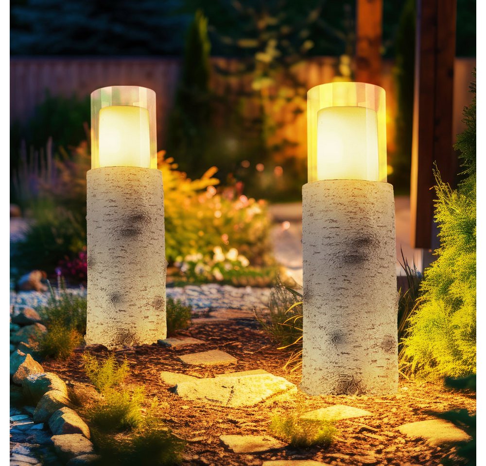 GLOBO LIGHTING LED Außen-Stehlampe, LED-Leuchtmittel fest verbaut, Warmweiß, Solarlampe Außenleuchte Stehlampe Holzoptik LED Gartenleuchte 2er Set Bild 4