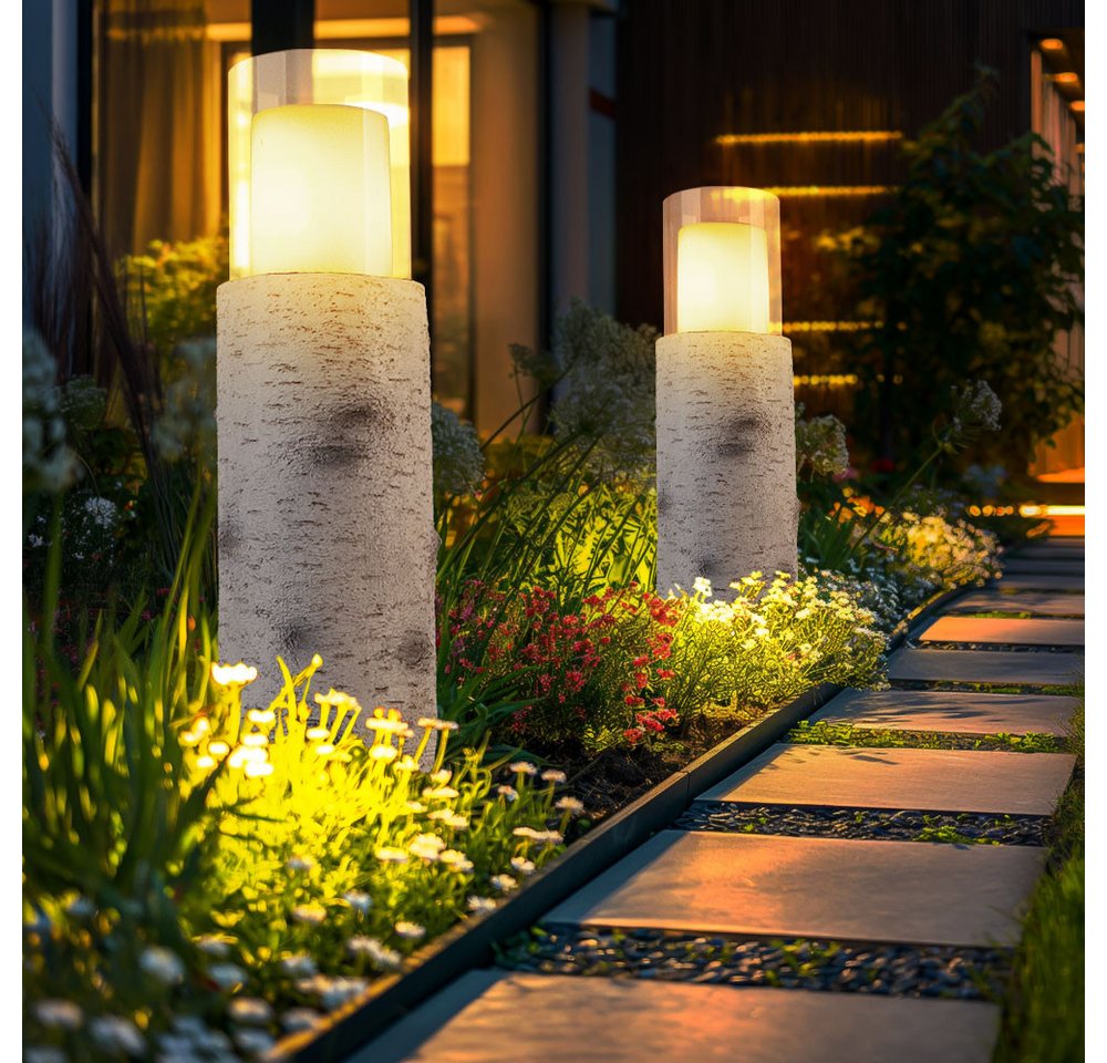 GLOBO LIGHTING LED Außen-Stehlampe, LED-Leuchtmittel fest verbaut, Warmweiß, Solarlampe Außenleuchte Stehlampe Holzoptik LED Gartenleuchte 2er Set Bild 5