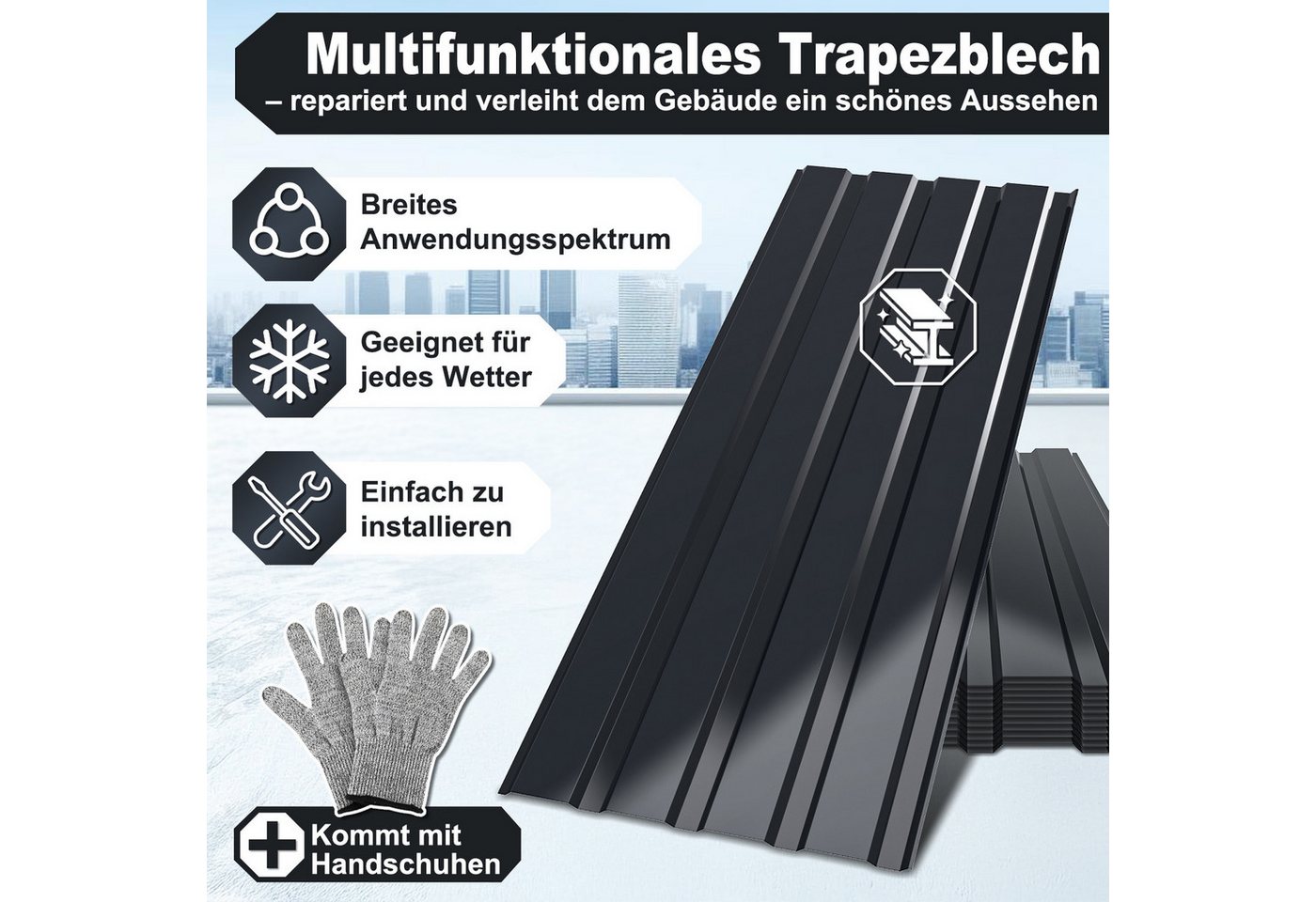 Clanmacy Trapezblech Deckenplatten 24st 115x45cm 12 Wellplatte Dachpaneele Profilblech, 115x45x0.25 mm (Set 24-St) UV-Schutz, Wasserfest, Wetterfest, Rostresistent, Korrosionsbeständig