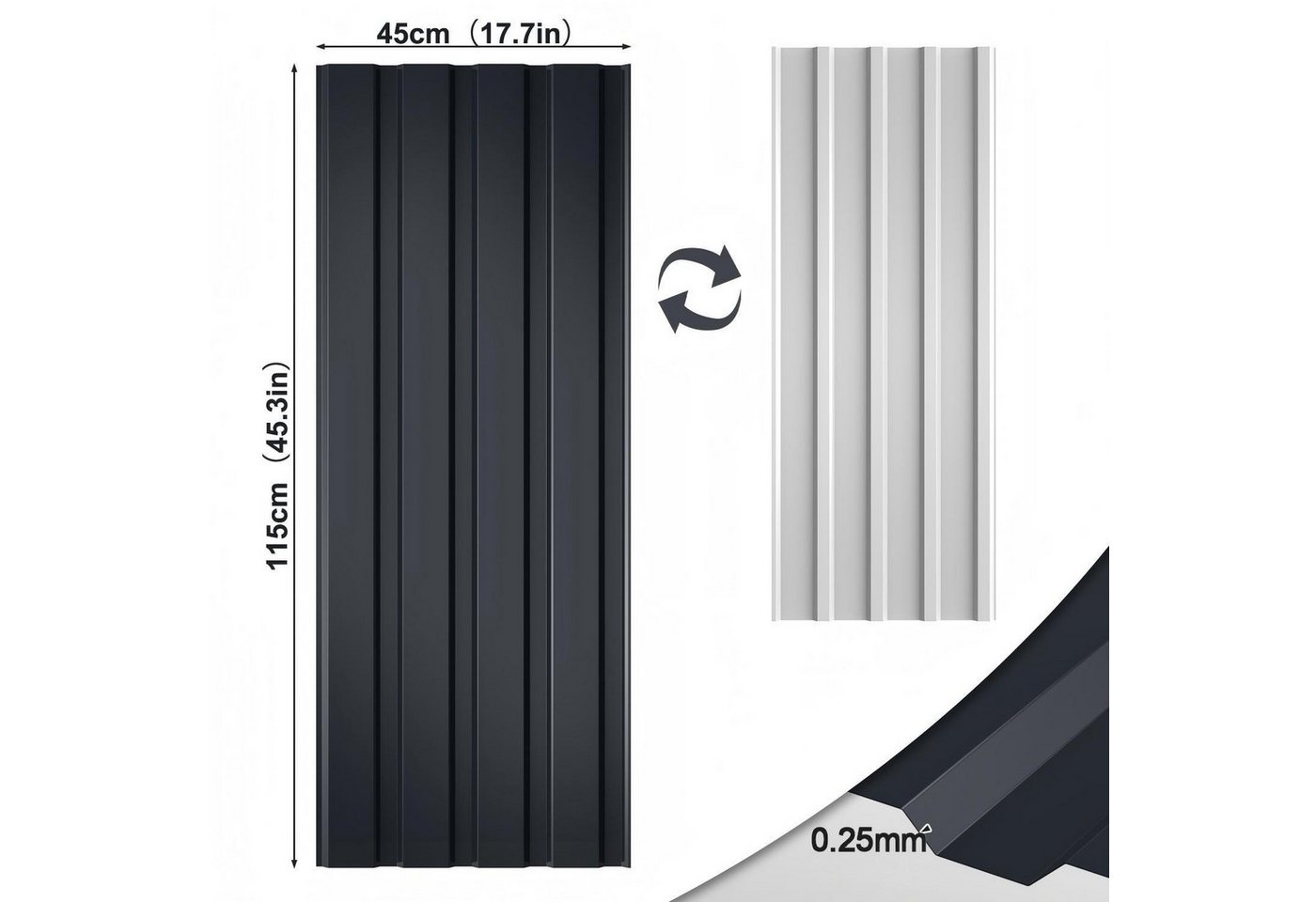 Clanmacy Trapezblech Deckenplatten 24st 115x45cm 12 Wellplatte Dachpaneele Profilblech, 115x45x0.25 mm (Set 24-St) UV-Schutz, Wasserfest, Wetterfest, Rostresistent, Korrosionsbeständig Bild 2