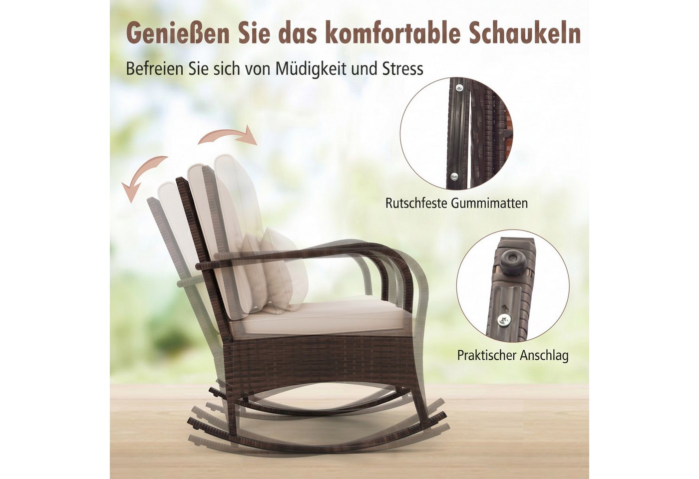 COSTWAY Schaukelstuhl, 2er Set, Balkonset mit 2 Stühlen und 1 Tisch Rattan Bild 3