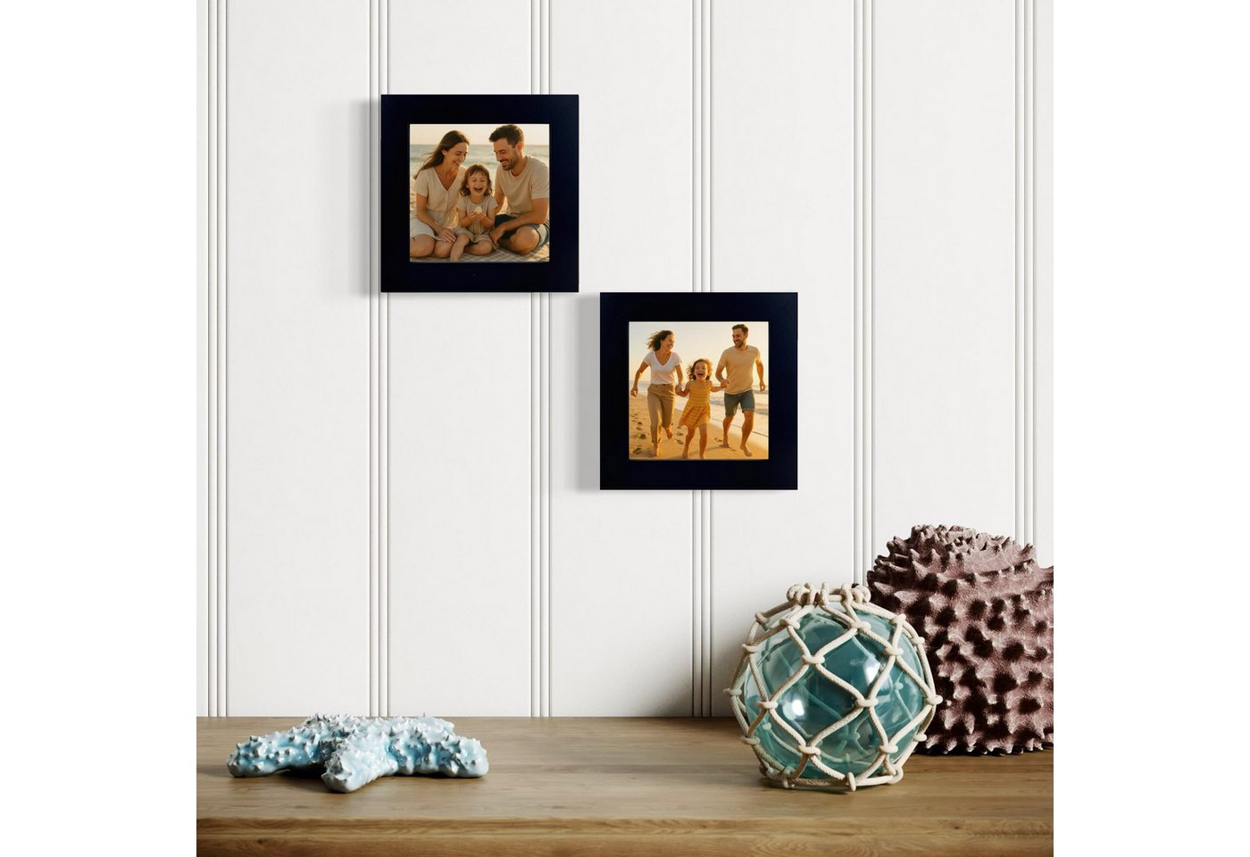 CABBEL Bilderrahmen MDF Holzrahmen Fotorahmen modern Collagen Foto Poster Galerie Wanddeko, für 2 Bilder (2 St), 10x10 cm Schwarz Wohnzimmer elegant Schmal Fotogalerie Schlafzimmer