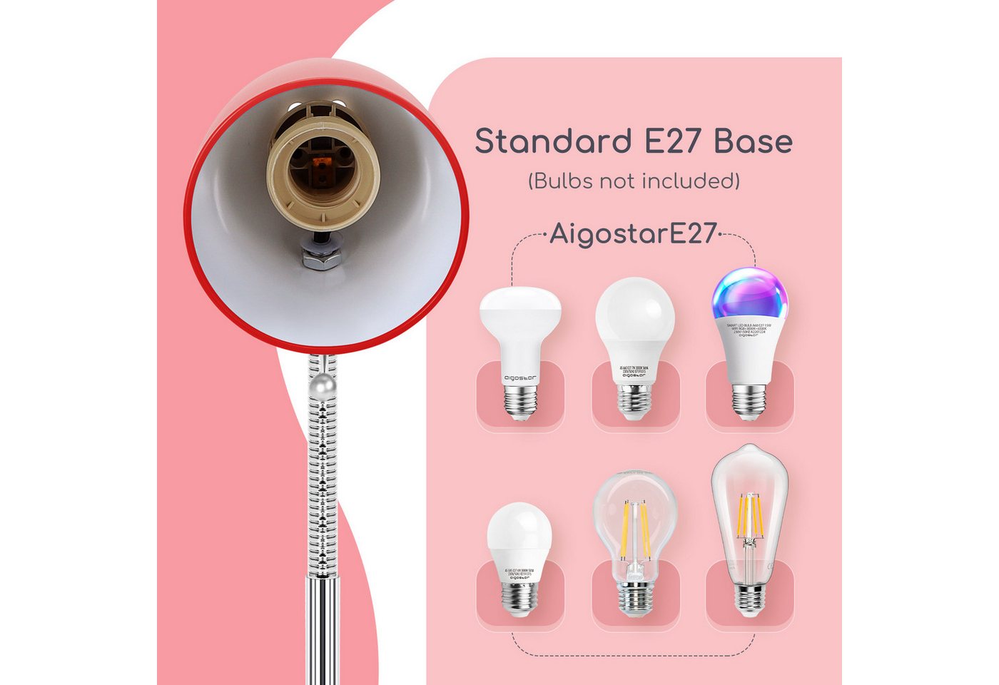 Aigostar Schreibtischlampe Aigostar Retro Kind Tischlampe, E27 (Max 11W), Flexibler Arm Bild 4