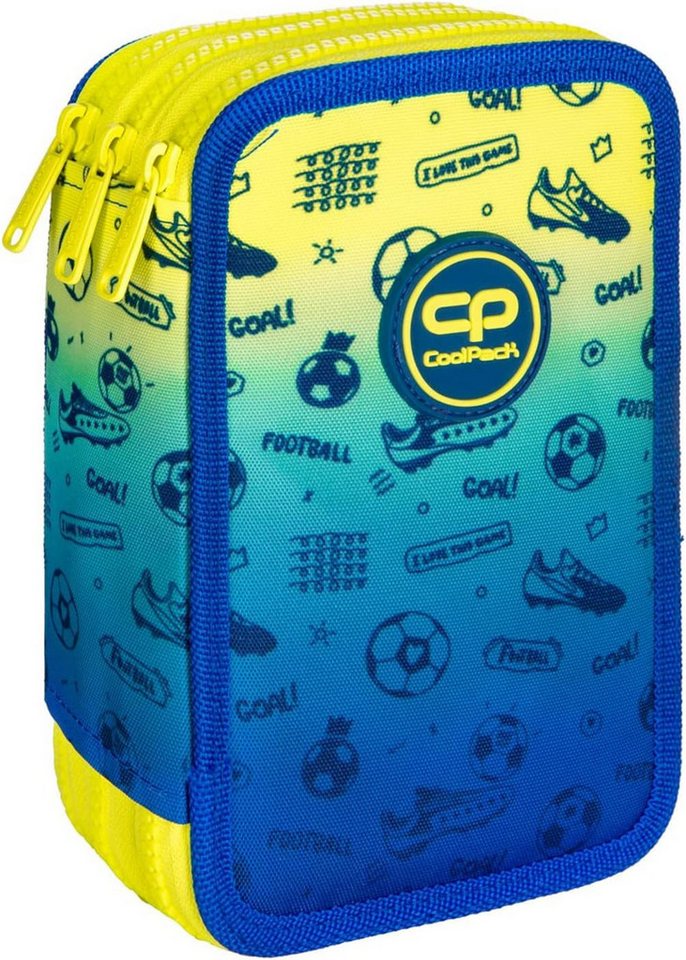 GOLDKIDS Federmäppchen COOLPACK XXL Federtasche Federmappe, (44-teilig gefüllte Schüleretui, 1-tlg., 3-stöckig 20 x 13,5 x 7 cm), Football 2T inkl. Füller Patrone