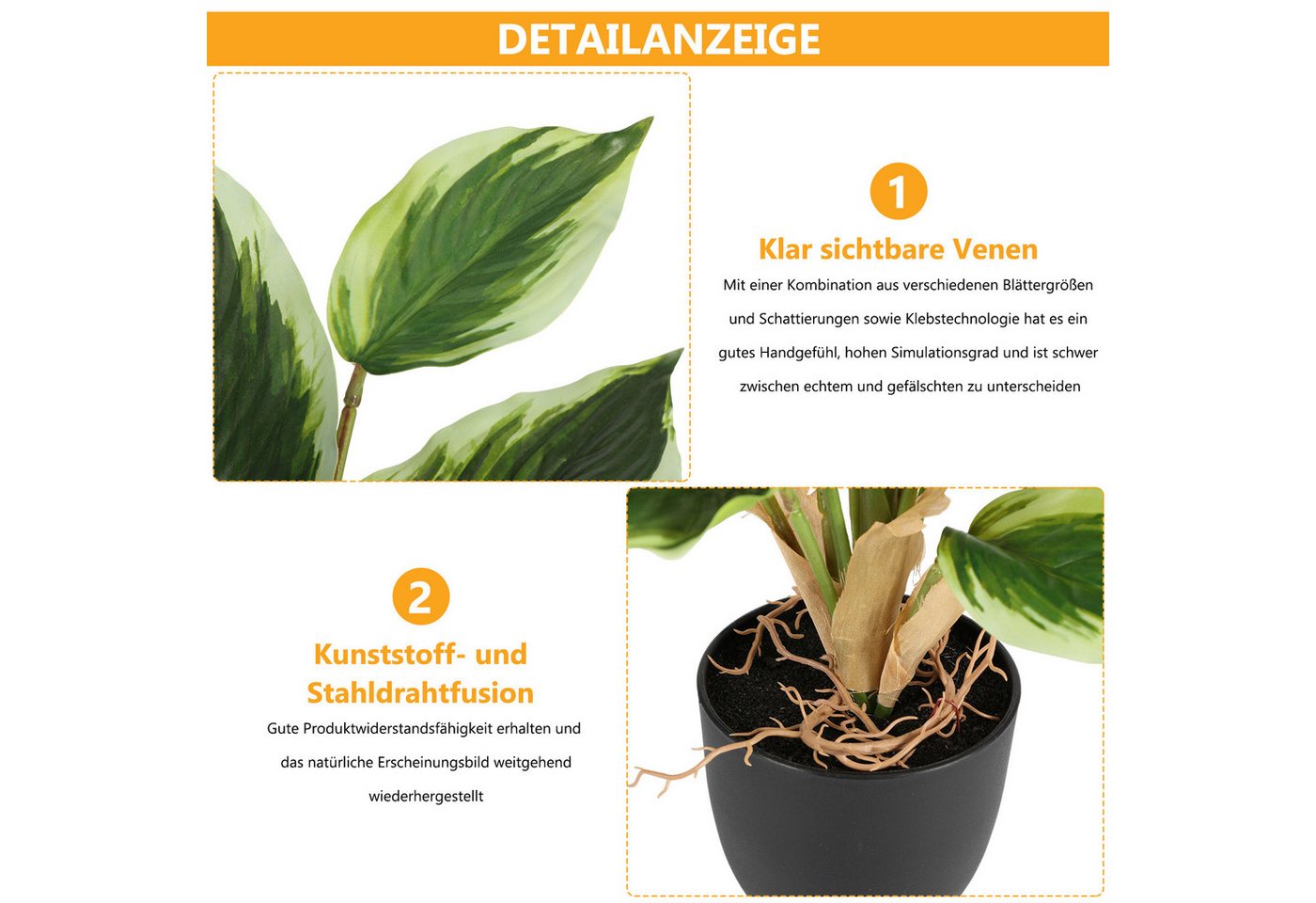 Kunstpflanze 2 Stück Künstliche Topfpflanzen, künstliche Zimmerpflanzen im Topf Tropenpflanzen, BlingBin, Höhe 35 cm, Pflegeleichte Dekopflanzen für Wohnzimmer, Büro und Fensterbank Bild 3