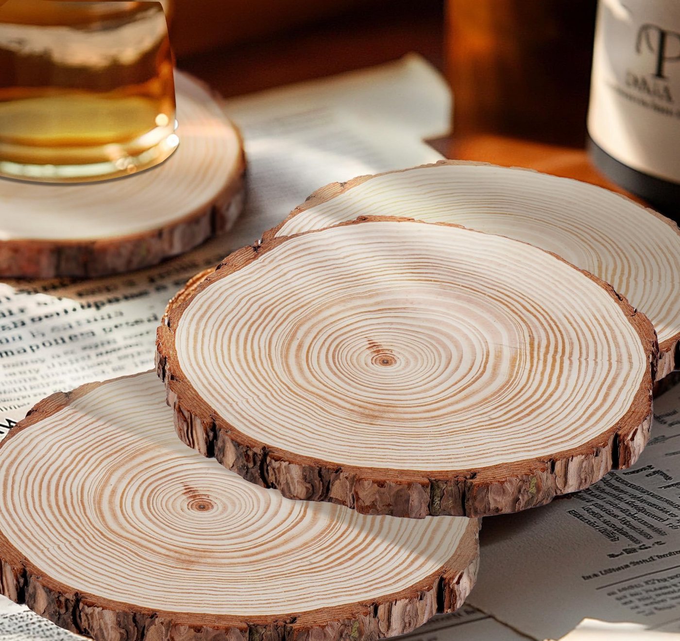 lindahandel Rindenscheiben 8x Holzscheiben 20-23cm, unbehandeltes Kiefernholz, 2cm dick, Deko DIY, (8-tlg), Runde Baumscheiben ohne Loch zum Bemalen,Gravieren&Basteln,Naturholz Bild 3