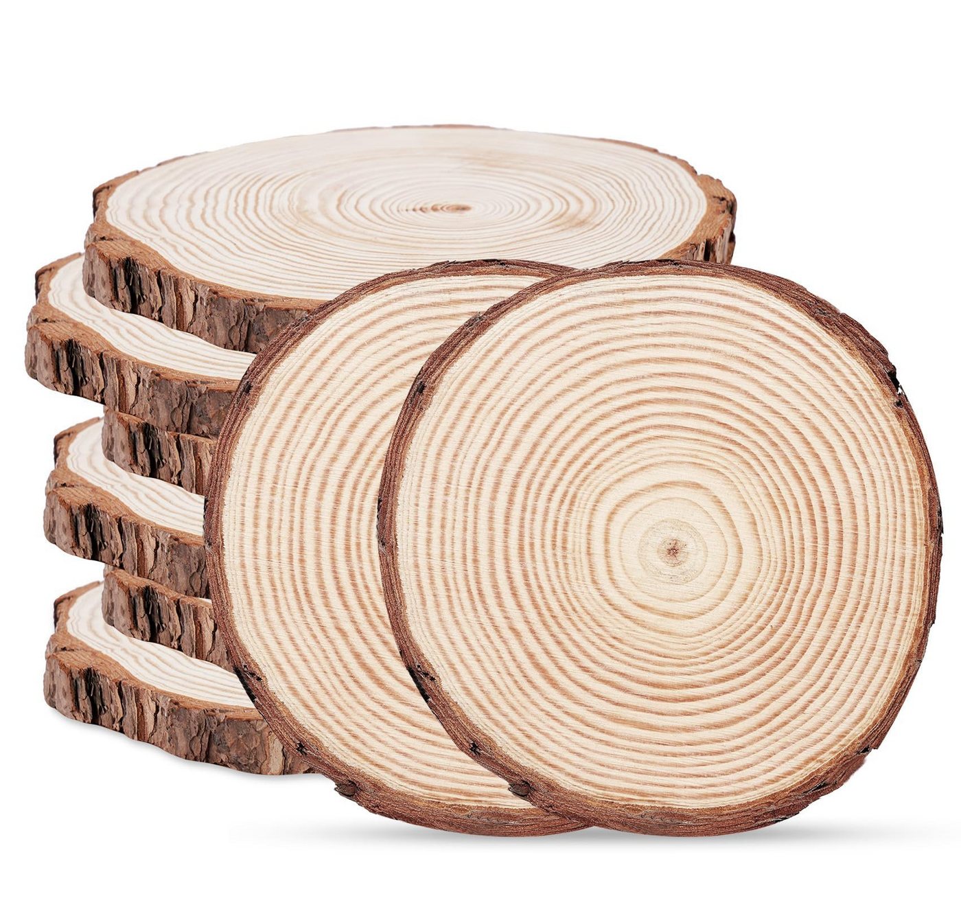 lindahandel Rindenscheiben 8x Holzscheiben 20-23cm, unbehandeltes Kiefernholz, 2cm dick, Deko DIY, (8-tlg), Runde Baumscheiben ohne Loch zum Bemalen,Gravieren&Basteln,Naturholz Bild 4
