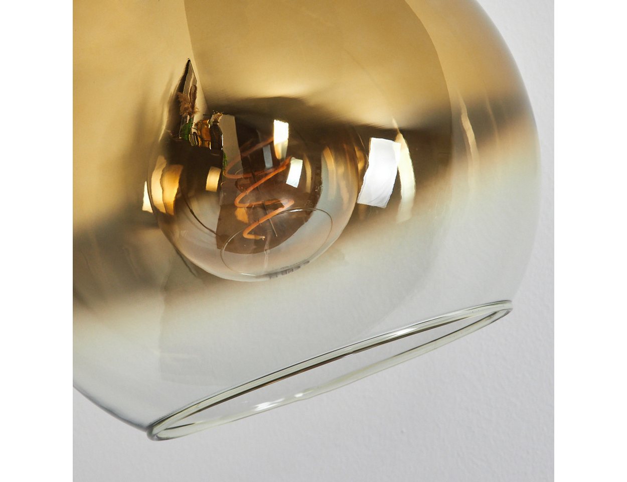 hofstein Bogenlampe Stehlampe aus Metall/Glas in Schwarz/Gold/Klar, ohne Leuchtmittel, moderne Retro Leuchte mit Glasschirmen (25 cm) u. Fußschalter, 1xE27 Bild 3