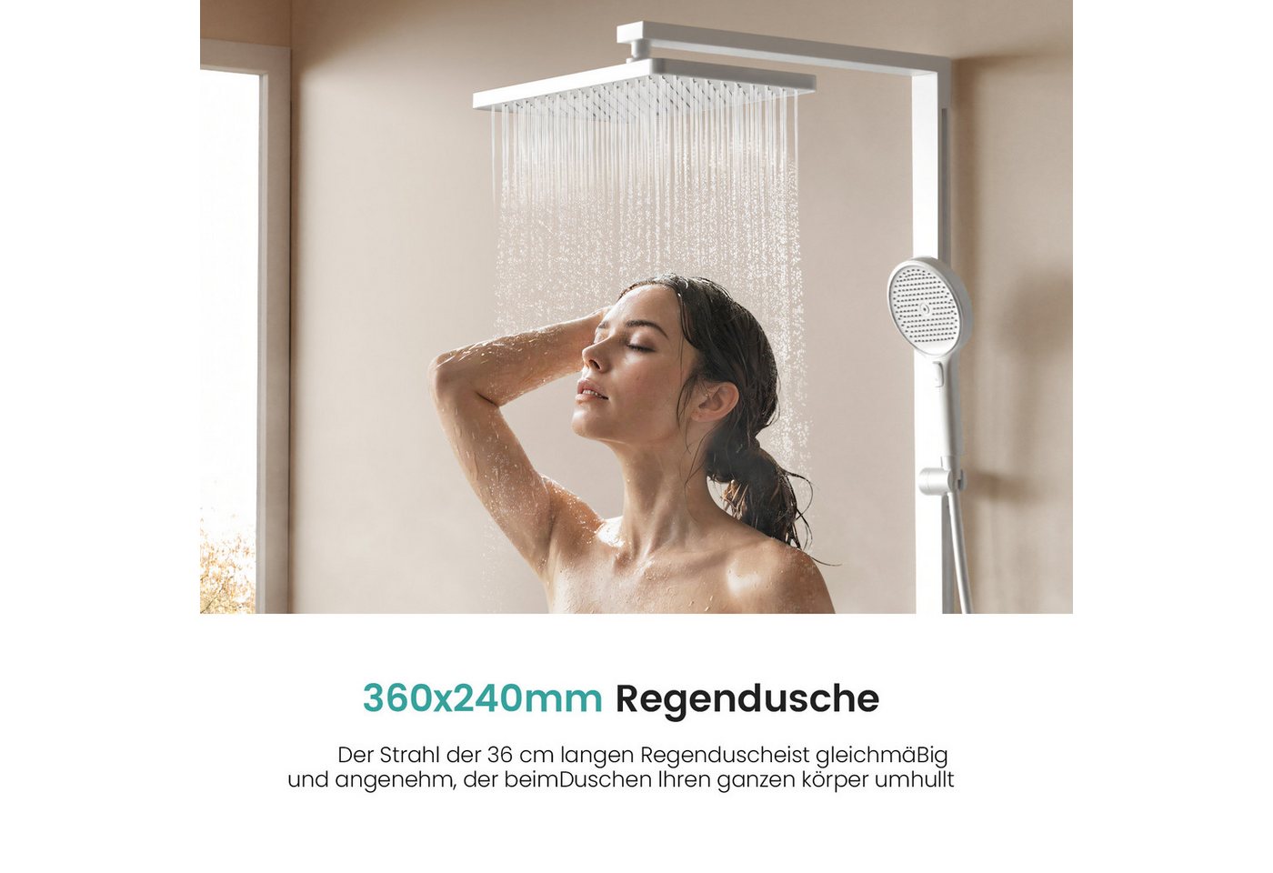 EMKE Duschsystem DuschsäuleSet mit 40cm Thermostat Ablage Regendusche und Kopfbrause, Höhe 110 cm, 4 Strahlart(en), mit Brausegarnitur und Kopfbrause, 36cmx24cm Kopfbraus