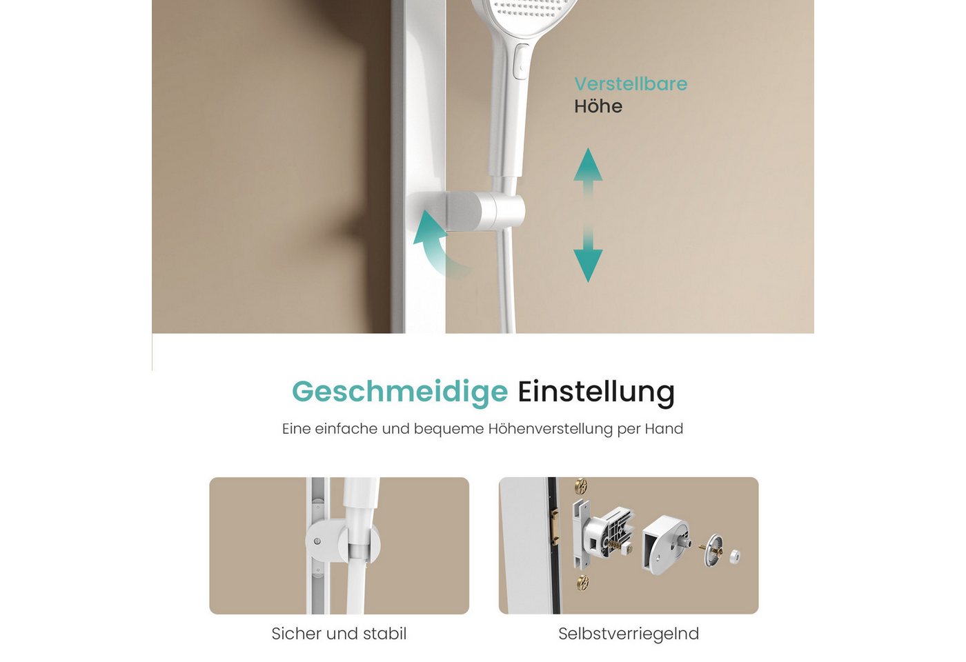 EMKE Duschsystem DuschsäuleSet mit 40cm Thermostat Ablage Regendusche und Kopfbrause, Höhe 110 cm, 4 Strahlart(en), mit Brausegarnitur und Kopfbrause, 36cmx24cm Kopfbraus Bild 3