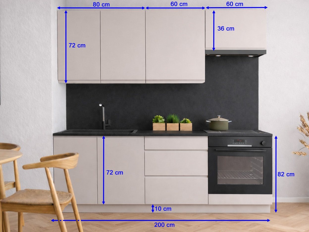 Möbel für Dich Küchenzeile Moderne Grifflose Einbauküche VELO 200 cm, 6-teilig, mit SoftClose, Fronten aus 19 mm Acrylplatte, Korpusstärke 18 mm Bild 3
