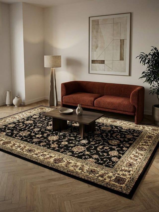 KADIMA DESIGN Teppich TANNHEIM Wohnzimmer Schlafzimmer Orientalisch Orient Waschbar, Läufer, Höhe: 14 mm, Schwarz, 80x150 cm, Wohnzimmerteppich Esszimmer Waschbar