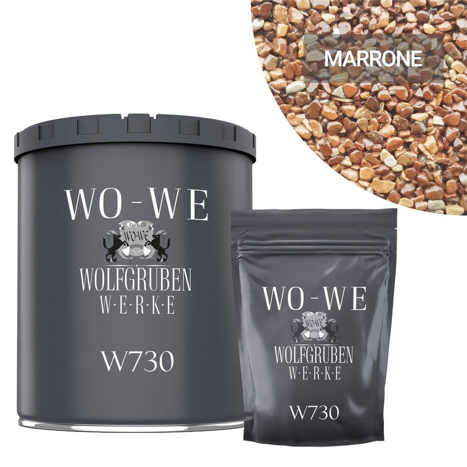 WO-WE Bodenfliese Steinteppich Set Marmorkies Bodenbeschichtung W730 2qm, Korngröße 1-4mm, Marrone, Set, 25KG Marmorkies + 1,5KG 2k Bindemittel Bild 2