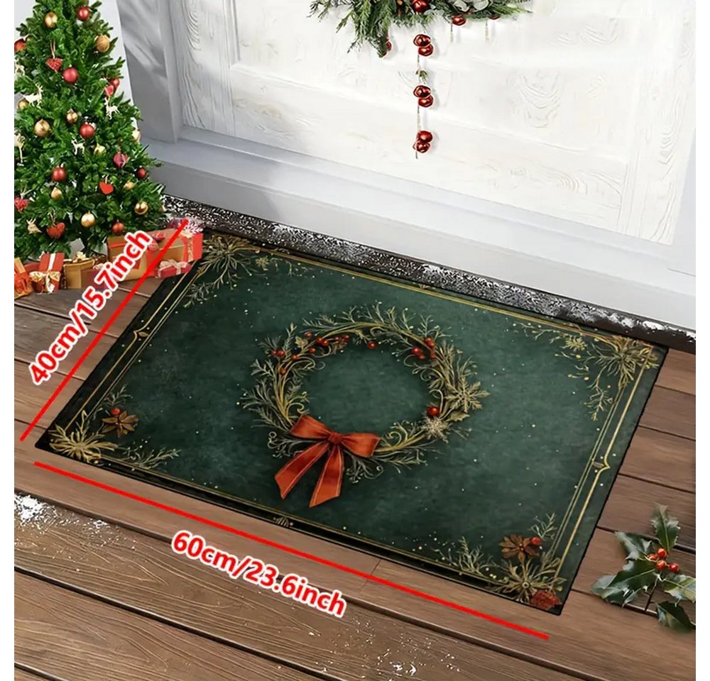 CLTYQ Fußmatte Weihnachten Wohnzimmer Waschbar,rutschfest, fleckenbeständig, Weihnachtsmuster, Weihnachten Wohnzimmer,Grün