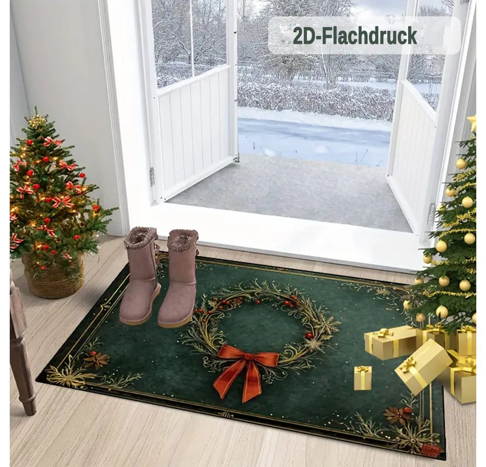 CLTYQ Fußmatte Weihnachten Wohnzimmer Waschbar,rutschfest, fleckenbeständig, Weihnachtsmuster, Weihnachten Wohnzimmer,Grün Bild 2