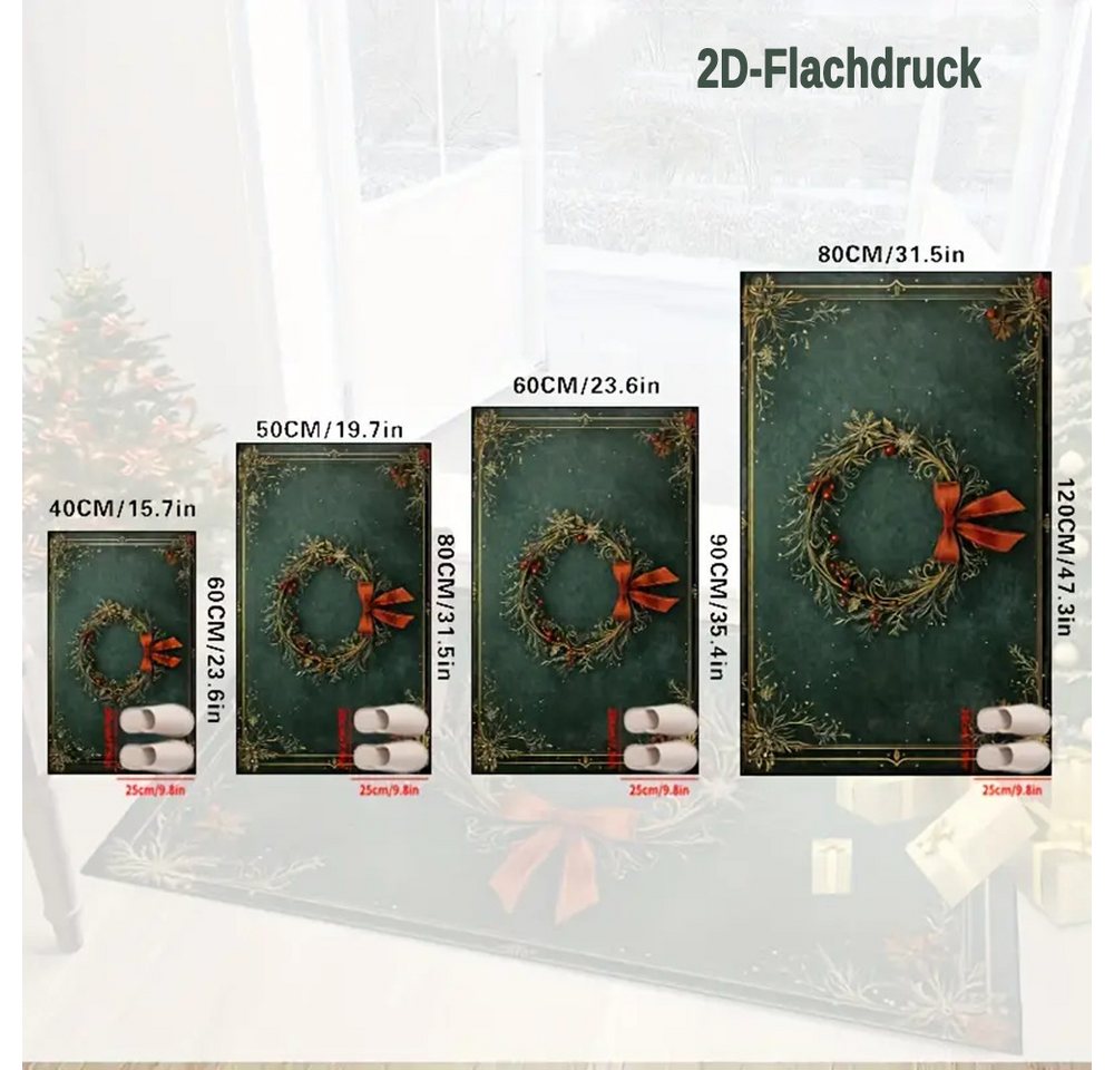 CLTYQ Fußmatte Weihnachten Wohnzimmer Waschbar,rutschfest, fleckenbeständig, Weihnachtsmuster, Weihnachten Wohnzimmer,Grün Bild 3