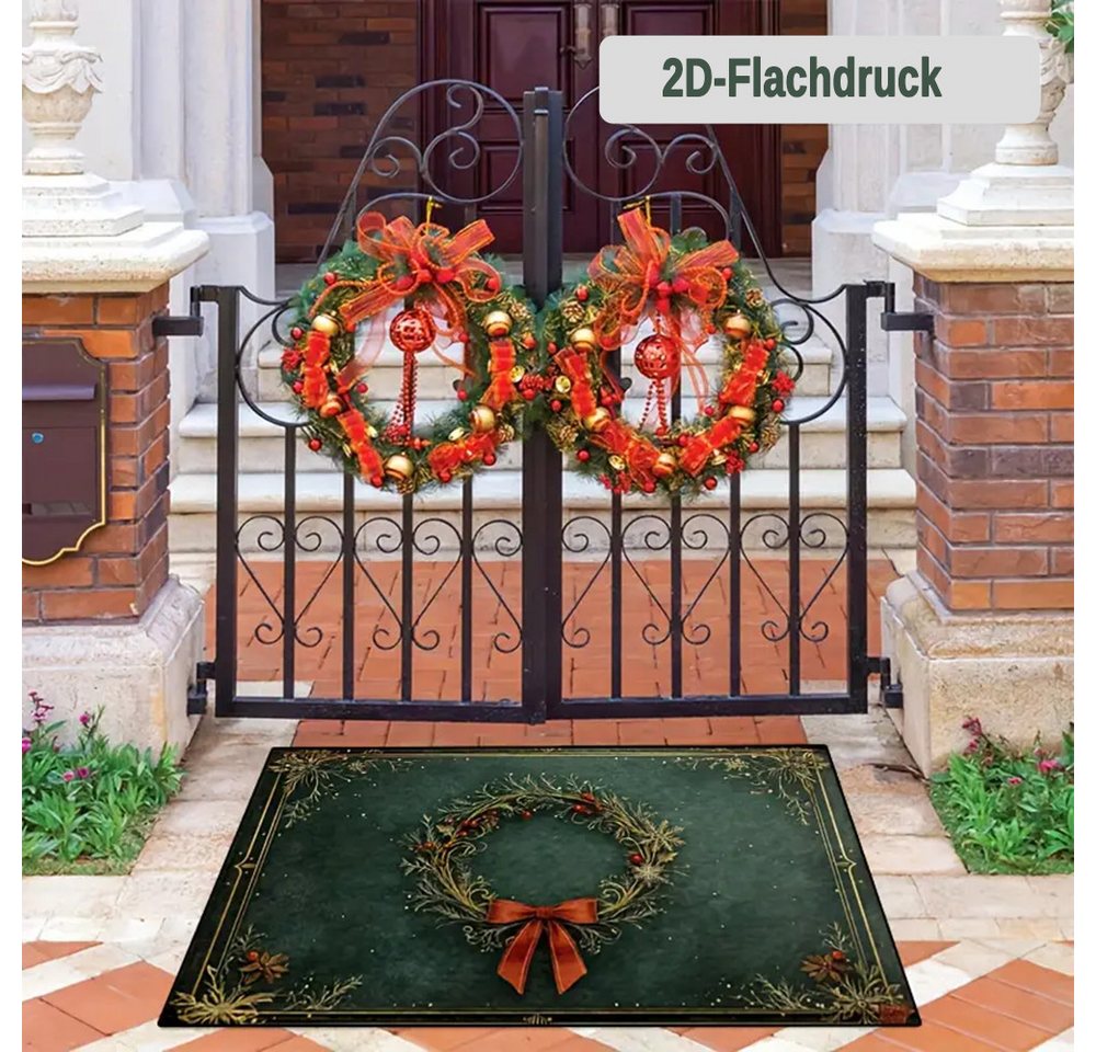CLTYQ Fußmatte Weihnachten Wohnzimmer Waschbar,rutschfest, fleckenbeständig, Weihnachtsmuster, Weihnachten Wohnzimmer,Grün Bild 5