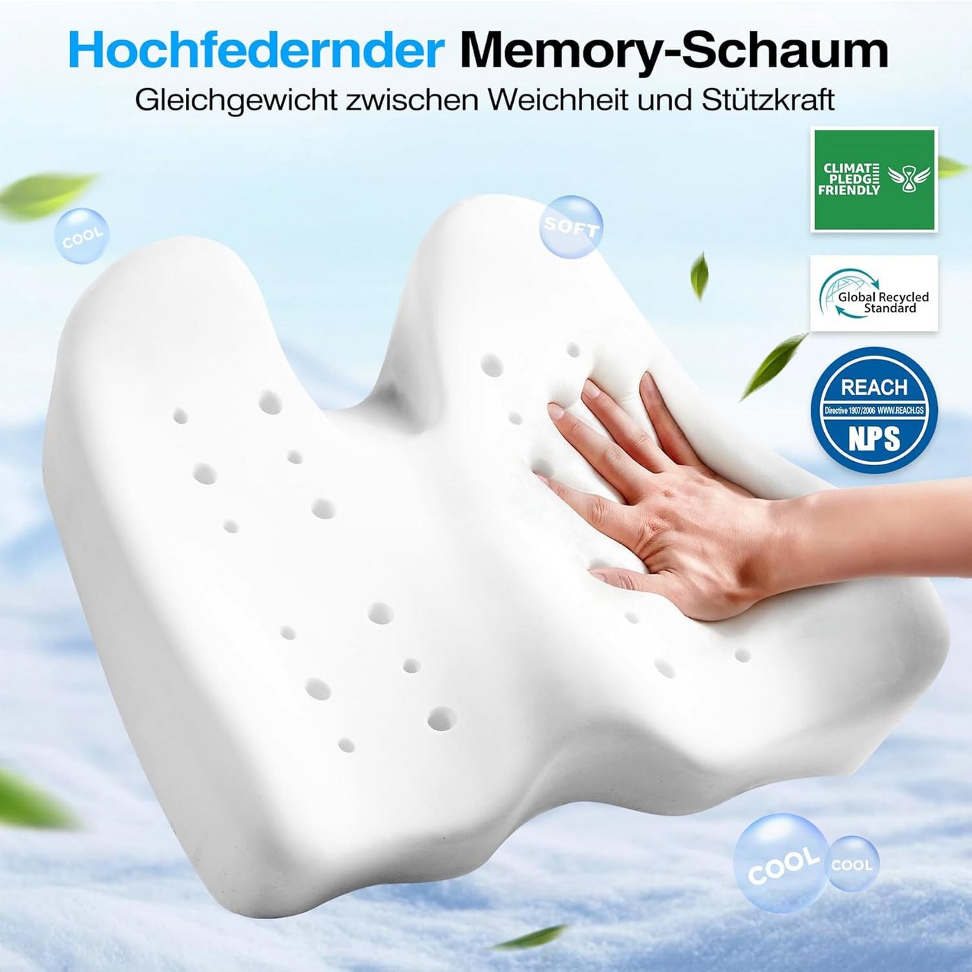 POPOLIC Sitzkissen Memory-Foam Sitzkissen, U-förmiges Premium-Kissen, Waschbarem Bezug, für Bürostuhl, Gaming-Stuhl, Autositz – Weicher Komfort, Rutschfestem Bild 3