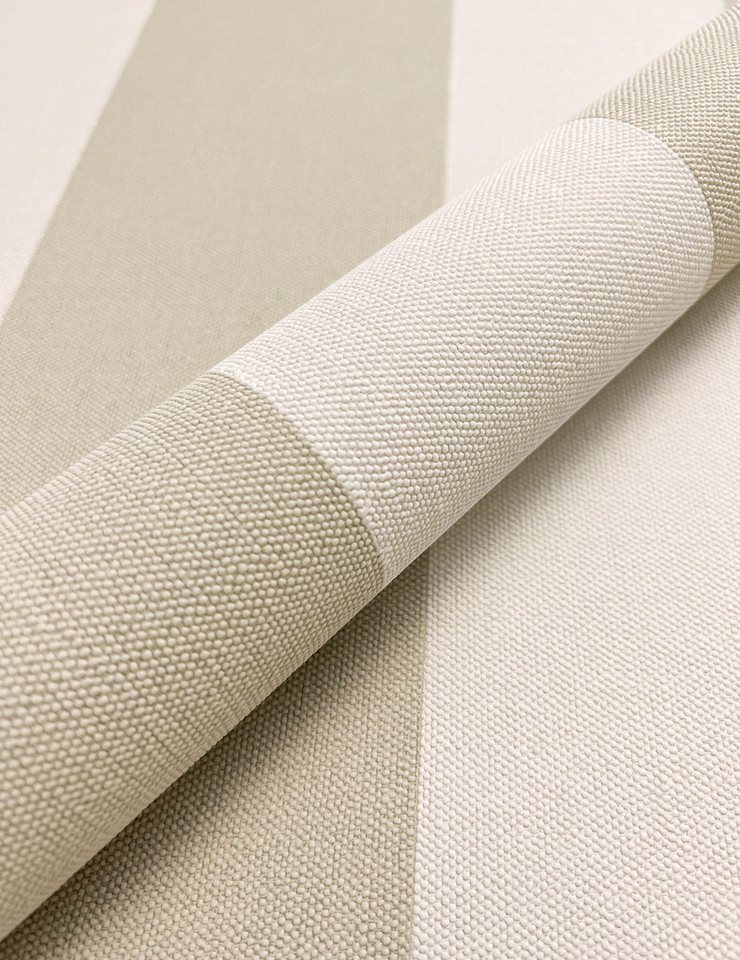 Newroom Vliestapete Fadia Beige Tapete Streifentapete Streifen,Linien,Textil, Beige Tapete Streifen Streifen - Streifentapete Streifenmuster Taupe Creme Landhaus Klassisch Linien Textil für Wohnzimmer Schlafzimmer Küche, Streifenmuster Bild 2