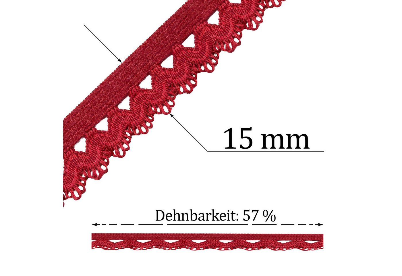 maDDma Spitzenband Wäschegummi Faltgummi Ziergummi 15mm Faltgummi ab 1m Einfassband, fuchsia Bild 2
