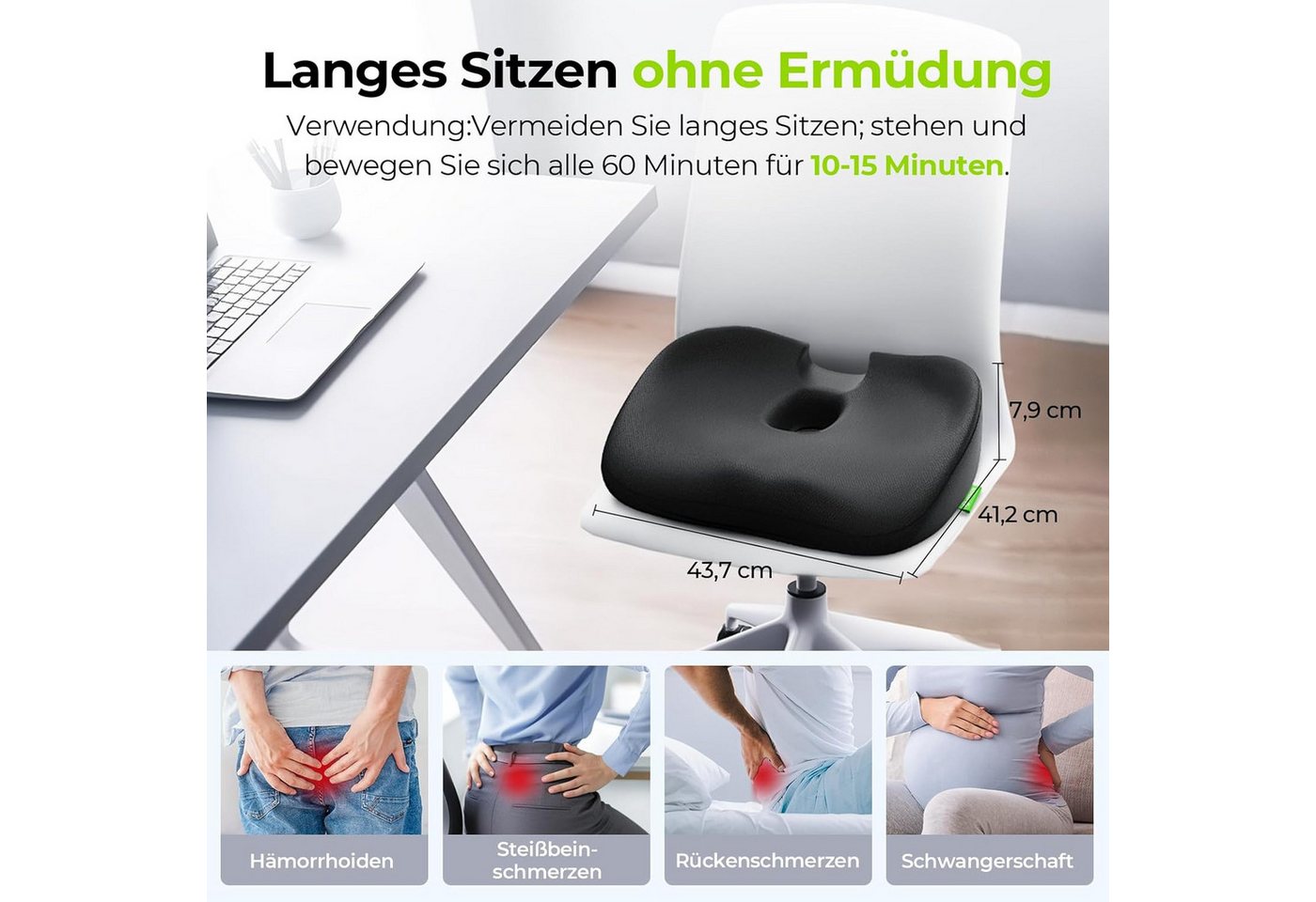 Fyrove Sitzkissen Orthopädisch Ergonomisches Hämorrhoiden Sitzkissen, Fördert gesundes Sitzen & entlastet Rücken – Zuhause, Büro & unterwegs Bild 3