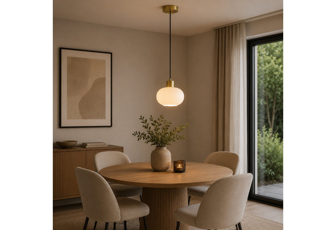 Lightbox Pendelleuchte, ohne Leuchtmittel, Ø 22 cm, Höhe 120 cm, E27 Fassung, Glas weiß, Metall messing gebürstet